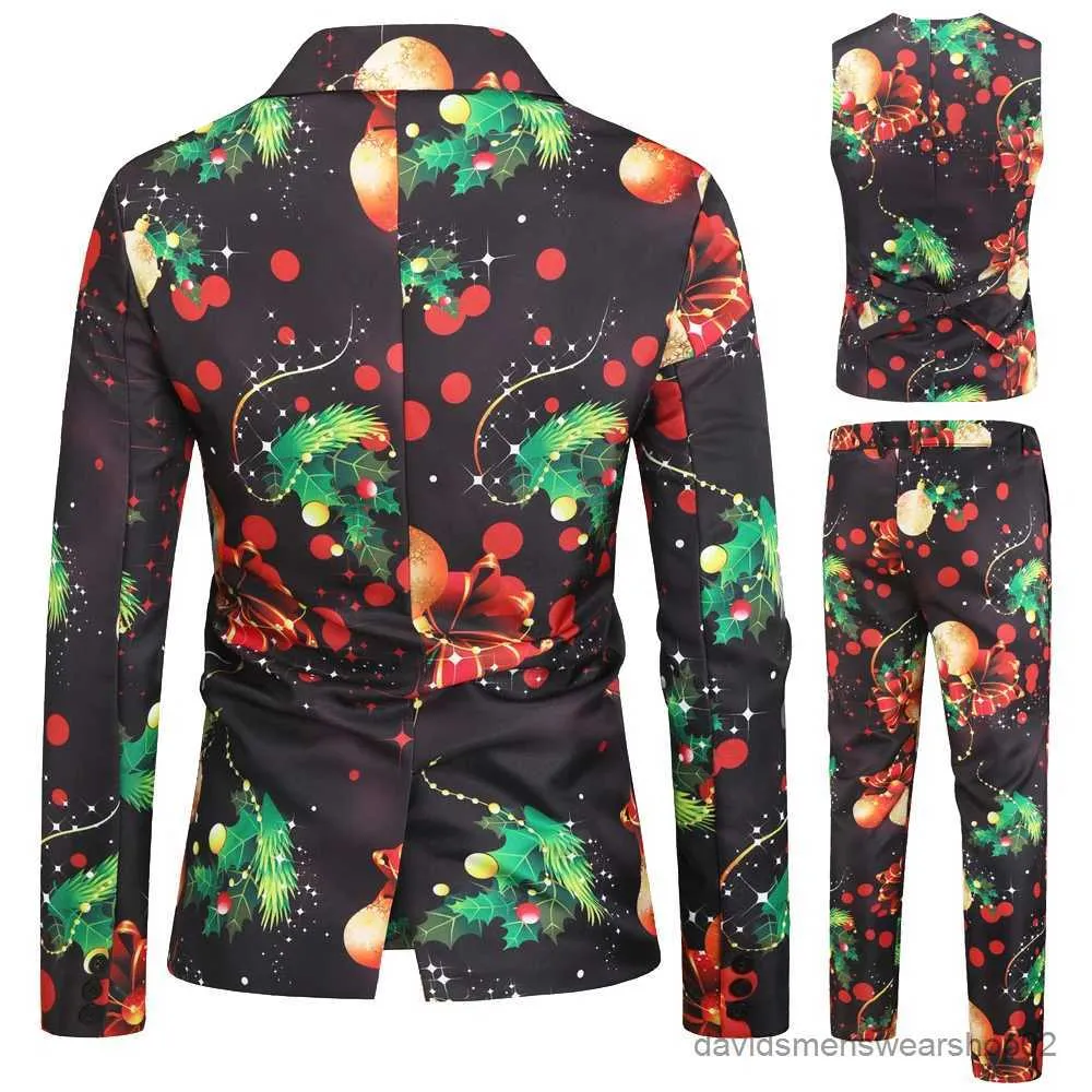Męskie garnitury Blazers Men Casual 3 -częściowy zestaw 2023 Boże Narodzenie 3D Druk Kurtki kamizelki spodni impreza moda garnitury płaszcza płaszcza kamizelki