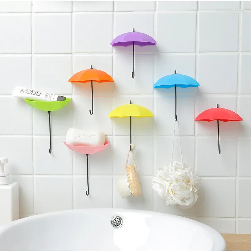 Krokar 3st kökstillbehör plast paraply starkt självhäftande krok nyckel hem dekoration vägg hängande hylla gadget