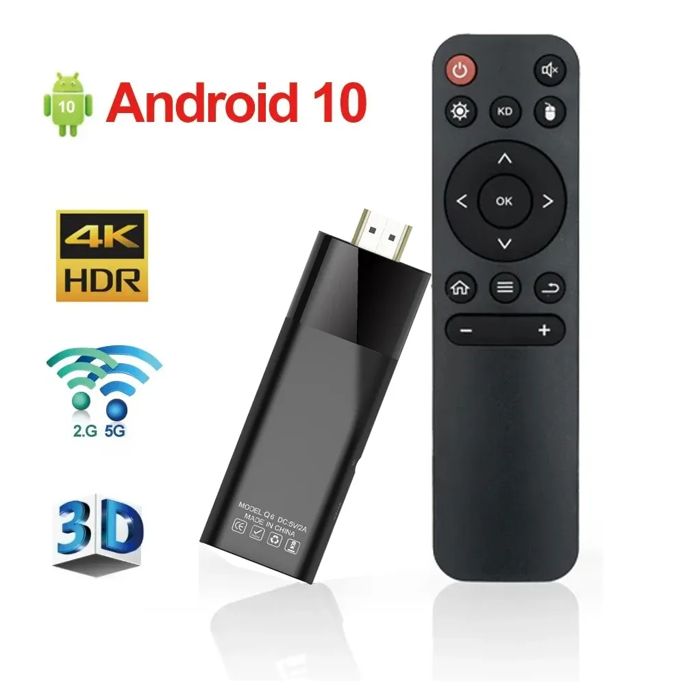 Box Smart TV Stick Android 10 Dual WiFi 4K HDR10 2GB 16GB Q6 Mini TV Stick Android 10.0 Smart TV Box 1GB 8GB Media Player PK DQ06