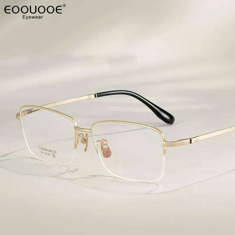 Lunettes de soleil Frames 57 mm de lunettes masculines Cadre Titane 9g Eyeglasse légère Myopia Hyperopie Half Optics Prescription Lens Eyewear