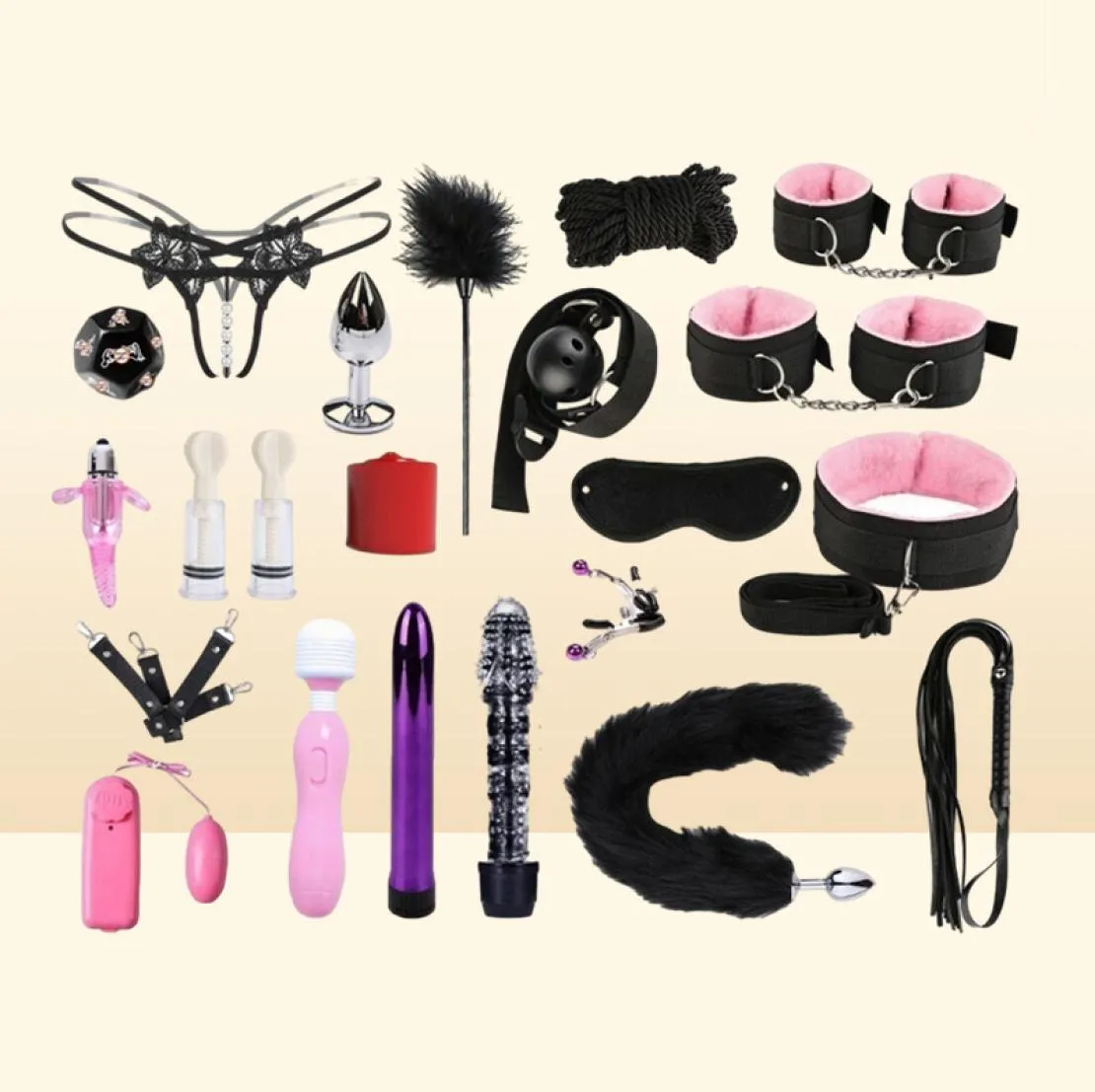 Set Sm Torture Tool Adult Fun Products Flirting with Female Slaves on the Bed Alter Binding Props Handcuffs and Whips YM096892456