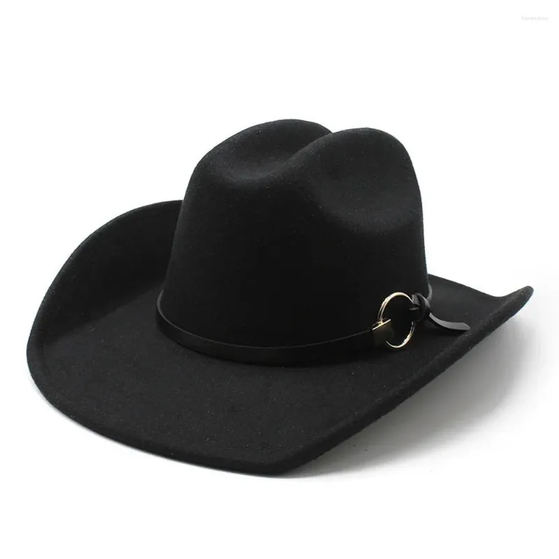 Basker fyra säsonger cowboy hattar för kvinnor och män ull 57-58 cm metallring dekoration västra mössor utomhus mode jazzstil nz0097