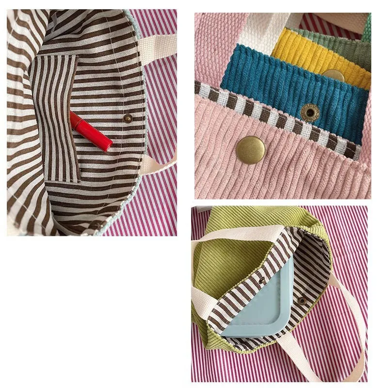 Corduroy Lunch Bag for Kids & Adults - Insulated Lunch Tote, Solid ...