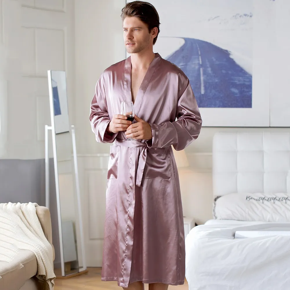 Men's Robes Lightweight Men's Satin Kimono Robe - Long Sleeve Bathrobe With  Belt And Pockets For Spa And Sleepwear Kimono Bathrobe, image size:1000x1000