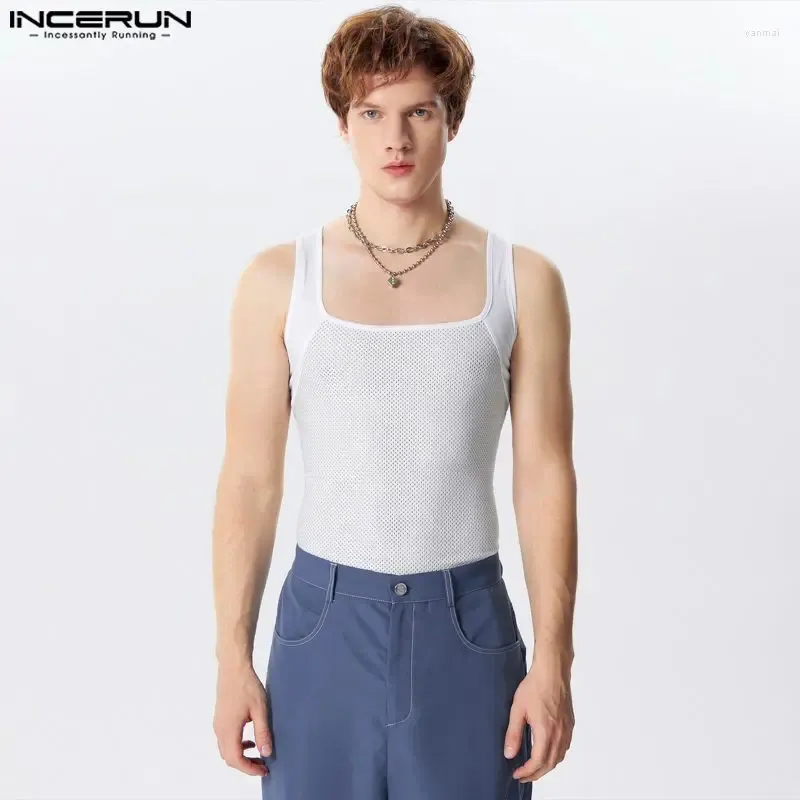 Herren-Tanktoper Incerun 2024 Amerikanische Herren hohl enge Strickwesten lässig solide All-Match Einfacher männlicher bequemer S-5xl