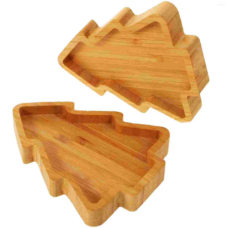 Assiettes 2 PCS Plateau d'arbre de Noël noix de servir plat bambou apéritif couverte bol à bonbons