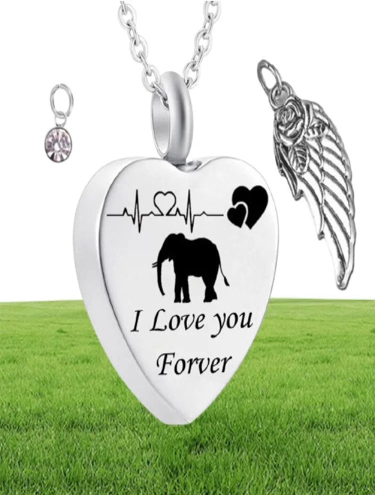 Jóias de cremação para cinzas elefante forma de pingente de coração fez um colar de lembrança de pedra de nascimento para women7900127