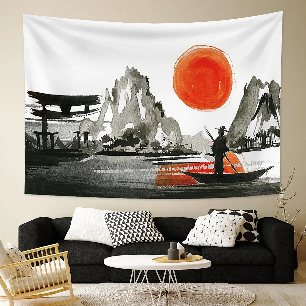 Japan Mount Fuji Tapestry Japanese Landscape Ink Painting Wall Hanging Home Living Room Art Decor Blanket Background