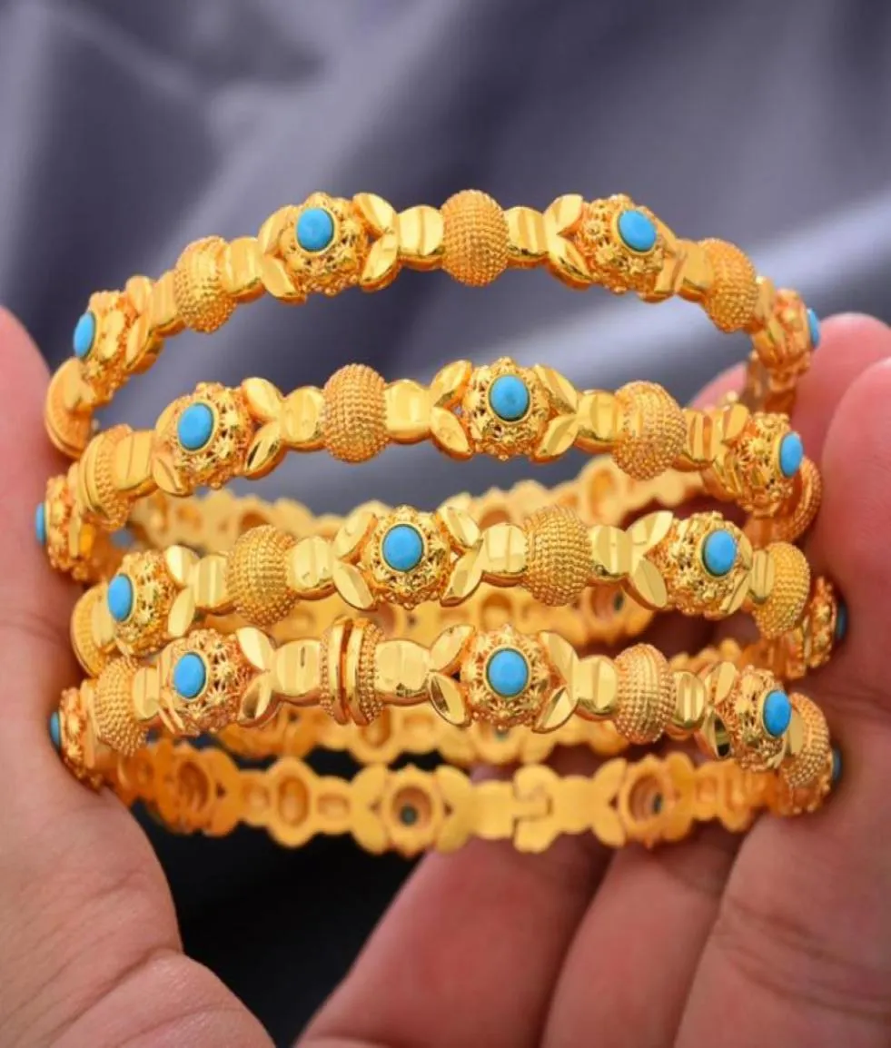 Bangle 4pcsLot 24k Dubai Two Gold Color Bangles Bracelet For Women Girl African Eritrea Wedding Bridal Bangels Jewelry8374715