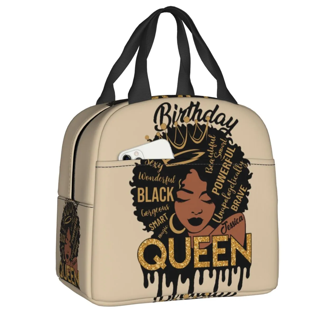 Urodziny królowa czarne kobiety torba na lunch gorące zimne przekąski izolowane pudełka na lunch dla dzieci w szkole robo