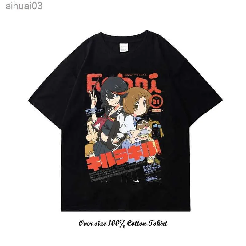 女性用Tシャツ日本のアニメキルララキルグラフィックプリントTシャツファッションヴィンテージプラスコットンクルーネックショートスリーブTシャツ女性メンル2403