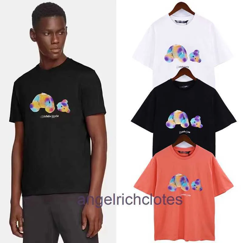 High end designer clothes for Pa Angles Trendy dashing Painted Broken Head Bear Printed Short Sleeve Tshirt for Men and Women High Street Half Sleeve With 1:1 original