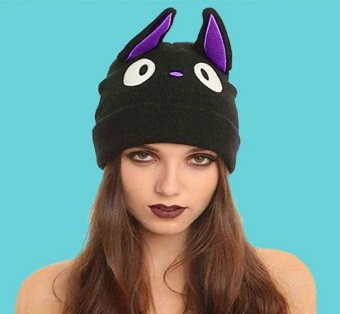 Cartoon carino anime Kiki039s Servizio di consegna Cat Jiji Black Cat Beanie Winter Wool Wool Masti