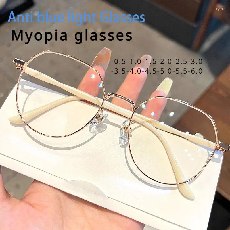 Solglasögon klara glasögon kvinnor polygonal metall myopia spegel flickor glasögon anti blå ljus mode glasögon gafas oculos