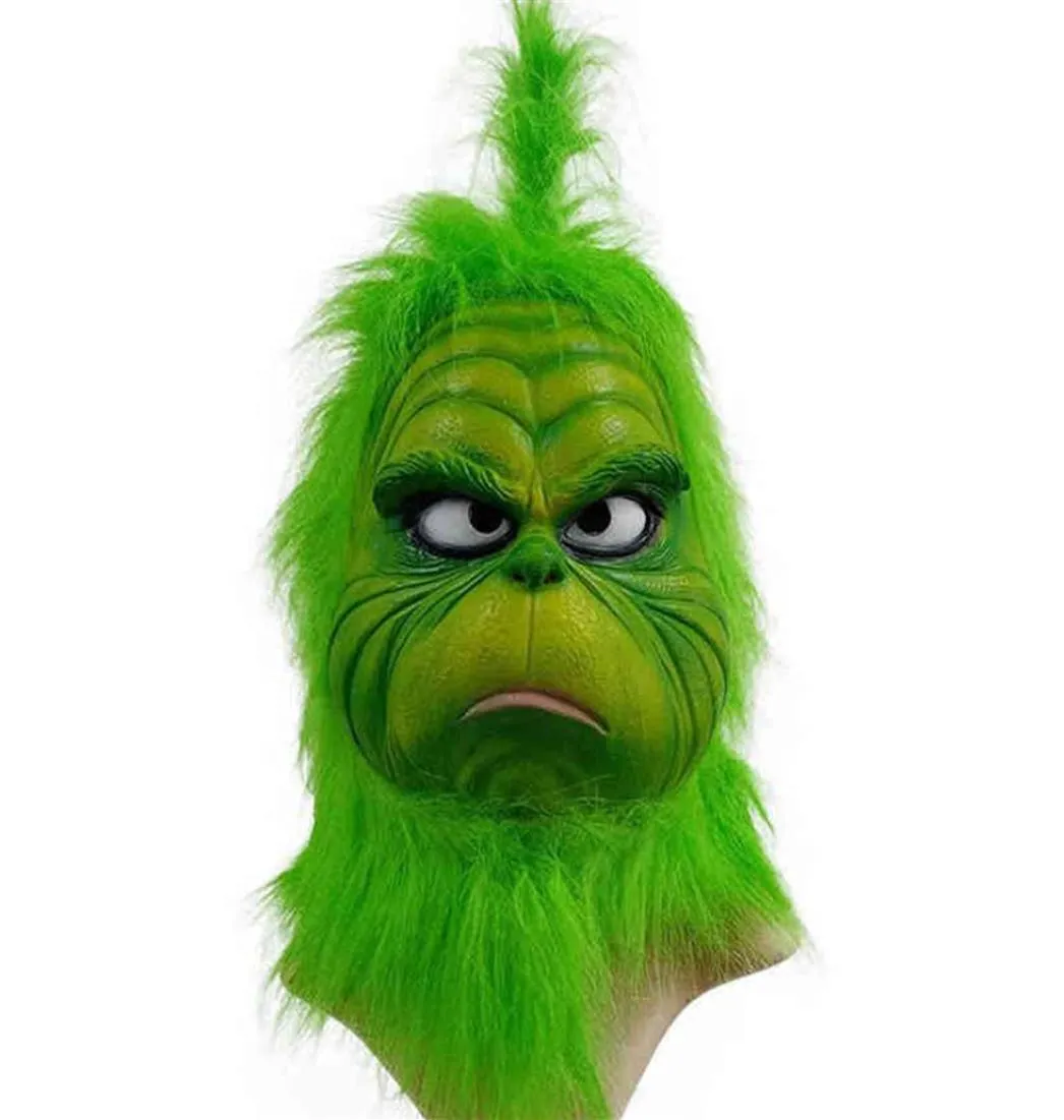 Mignon comment Noël aux cheveux verts grinch cosplay masque latex halloween Noël costume de tête complète l220530286g7908080