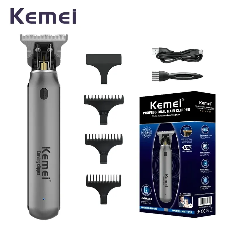 Clippers Kemei KM1757 Hair Clipper Professional Hair Trimmer Electric Hair Cutting Machine Typec 0 mm High Power Barber Clipper For Men