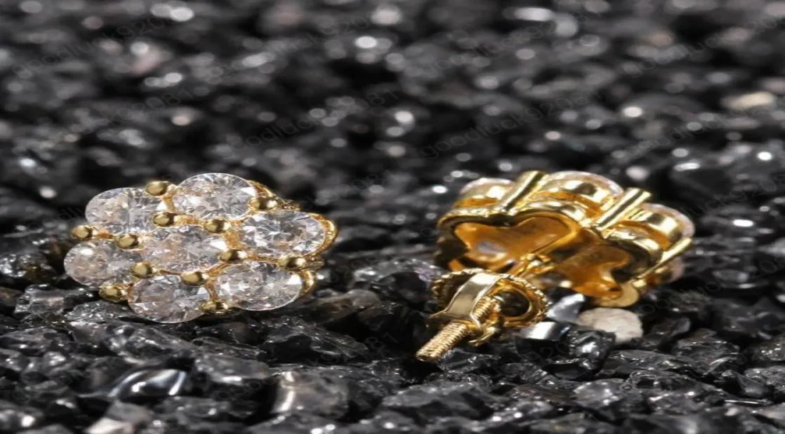18K Real Gold Hiphop CZ Boucles d'oreilles pour hommes pour hommes femmes et filles Cadeaux en diamant Boucles d'oreilles