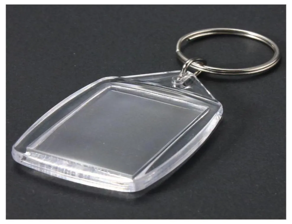 50 PCS Clear acrílico plástico em branco Chaves inserir passaporte PO Keychain Keyfobs Keychian Chain Chain Ring9560224