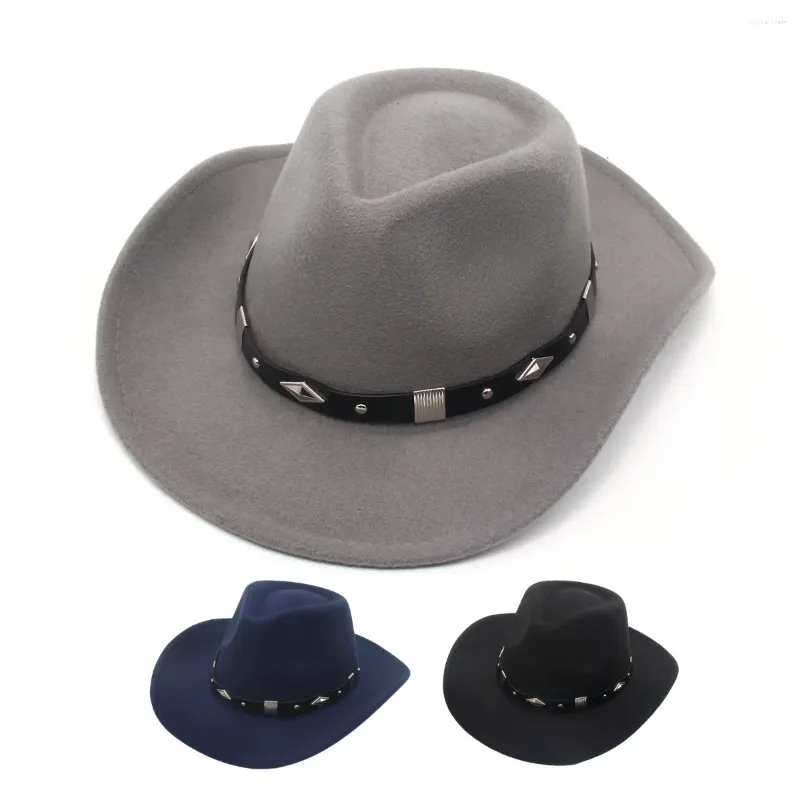 Berets Unisex Belt Western Cowboy Hat Water Drop Top Country Classic Women Travel Cowgirl Jazz Hats Wool Knight Felt For Men