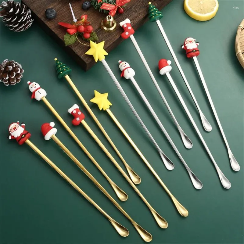 Coffee Scoops en acier inoxydable à longue poignée remuant cuillère Santa Claus mignon DESTERT TEA SOUP TABLE CADEAU