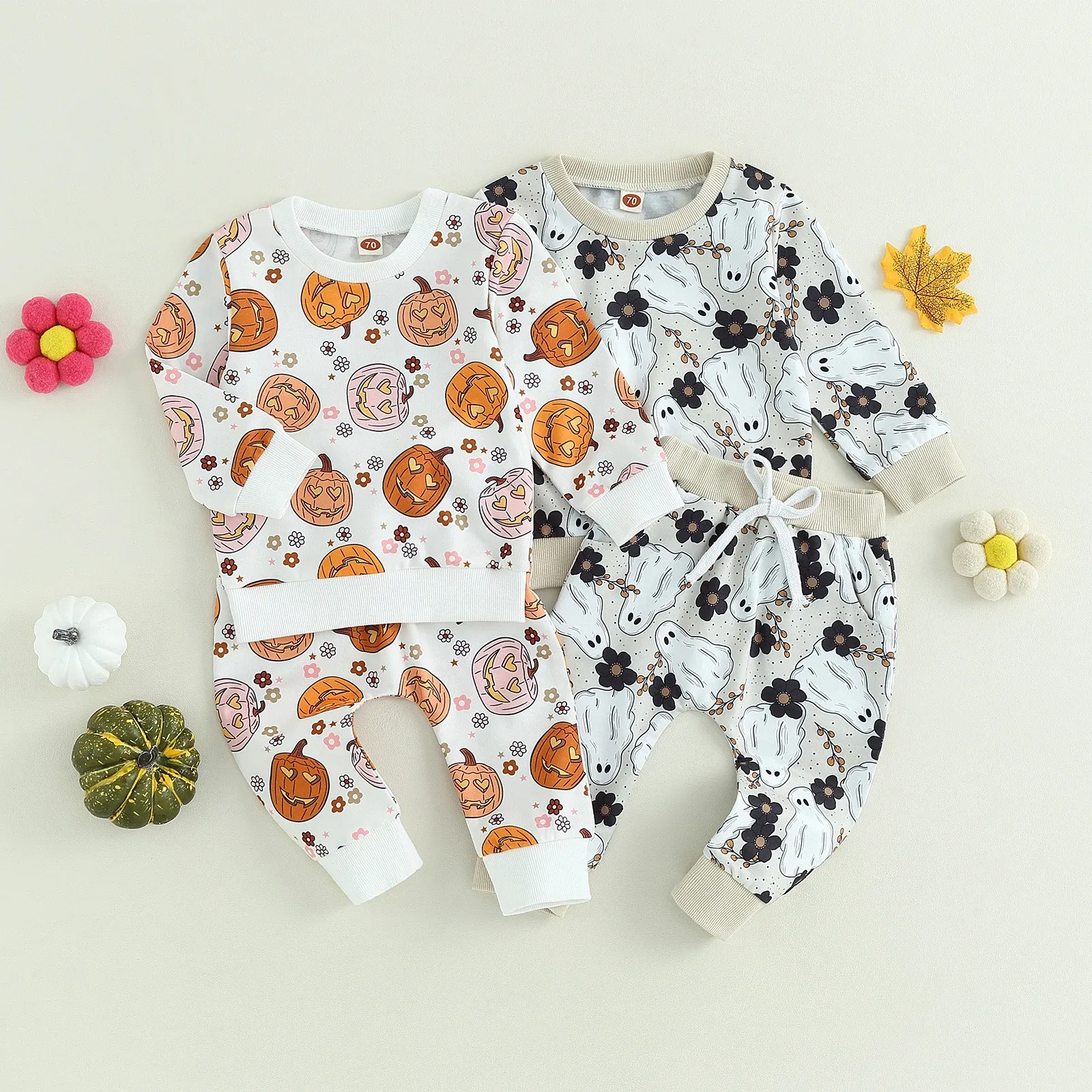 Pantaloni mababy 03y Halloween neonato neonato set di vestiti per bambina set maniche lunghe/top con stampa di zucca pantaloni costumi per bambini d05