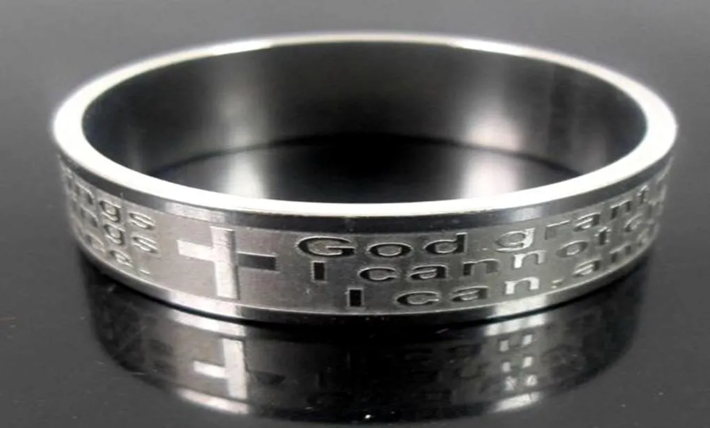Nuove uomini da donna Etch Christian Serenity Preghiera Scritture incrociate in acciaio inossidabile Banda di gioielli in argento Ring4135200