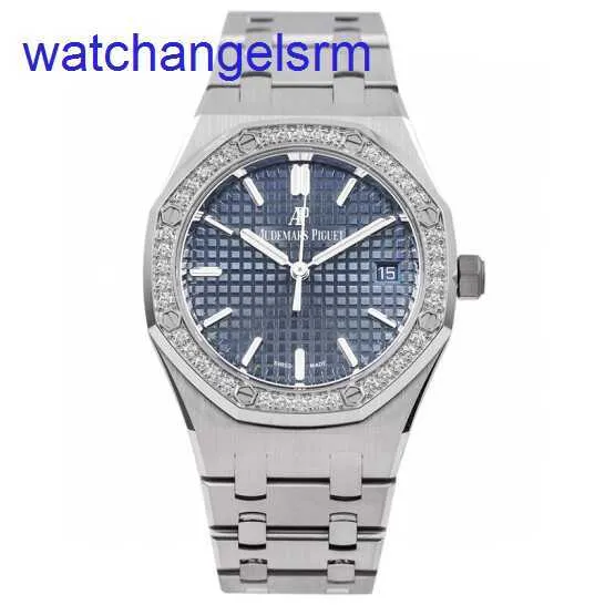 AP Crystal Pols Watch Royal Oak 77351st Back Transparant Movement Womens Watch met 34 mm diameter blauwe plaat complete set