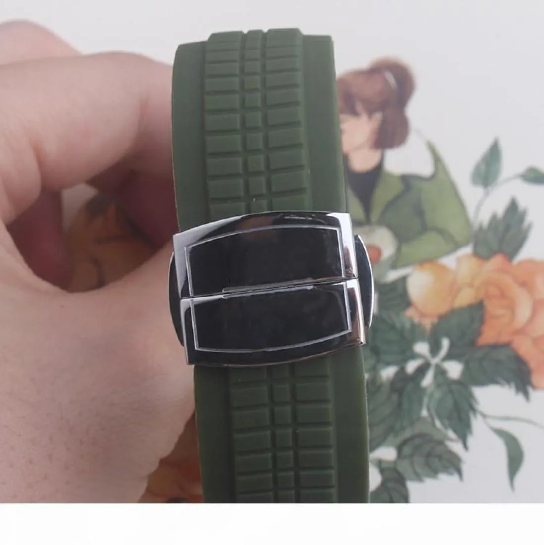 R 21mm Black Brown Rubber Watch Strap Band with Clasp Fit PP Aquanaut 5167R 5167A7245243