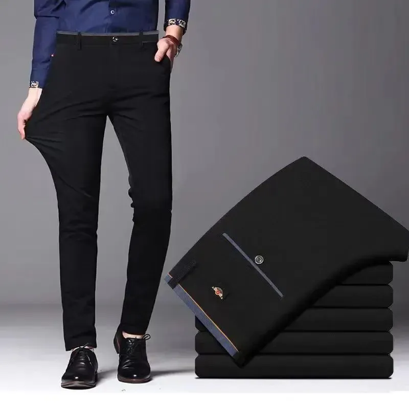 Men's Elastic Waist Straight Leg Dress Pants - Business Casual, Solid ...
