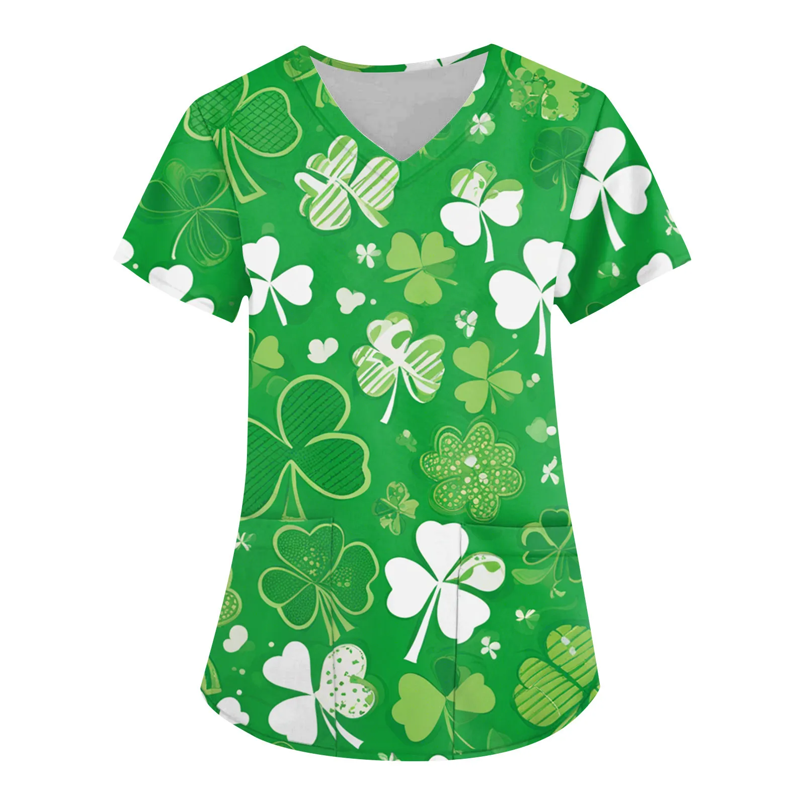 Women's St Patrick's Day Shirt - Shamrock Print Irish Short Sleeve Tee, Lucky Nurse Top, Casual St. Patty's Day Apparel - View #4
