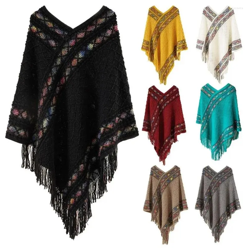 Schals ethnischer Stil mongolischer Poncho Plüsch Nachahmung Kaschmir Winter warmes Stricken Wraps Stricke Cape Women Mode