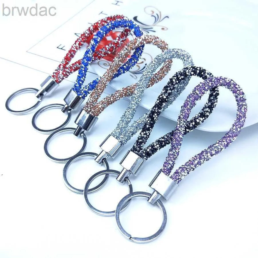 Key Rings Sparkling Colorful Candy Colors Crystal PU Leather Rope Keychain Women Men Girl Key Car Bag Trinket Accessories Gift Keyring 240412