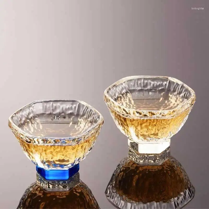 Cups Saucers 1ps Crystal Glass Tea Cup 60ml Thickened Heat-resistant Teacup 7 Color Japanese Hexagon Water Mug Drinking Ware