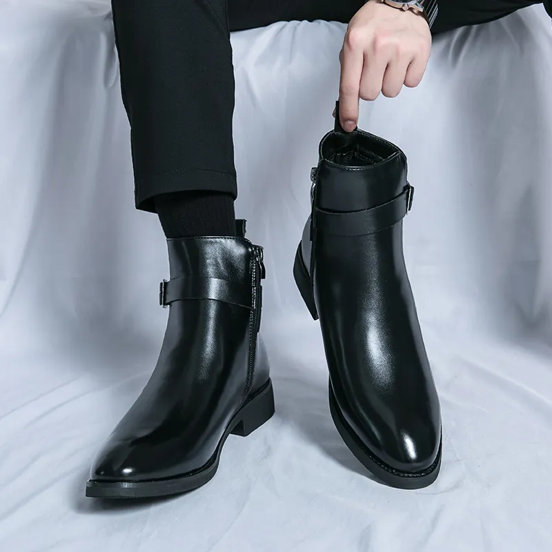 chinese dress ladies Luxury Men Ankle Boots Shoes Black Brown Crocodile Printed Zipper Chelsea  Double Buckle Genuine Leather Dress Boots Men's Shoes main image 1