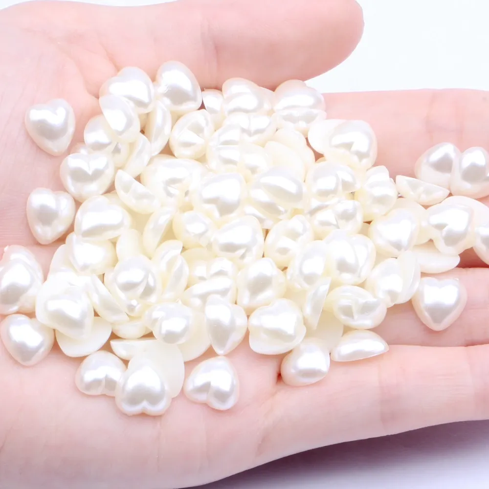 Decals Imitation Pearl Ivory 3mm15mm Half Round Flatback Heart Shape Beads for Scrapbook Wedding Cards Diy Nail Jewelry