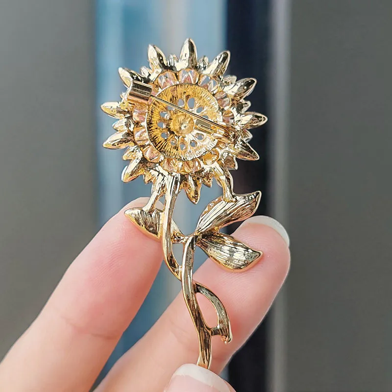 Sunflower Rhinestone Brooch Pin for Womens Clothing