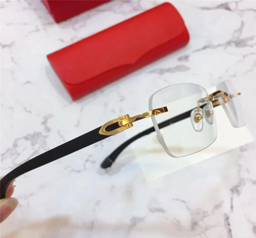 Designers masculinos Eyewear Luxury Designer Olheeglasses Frames Eye Glasses Prescrição óptica Frames de madeira Temple Squared Shape Lentes 7927548