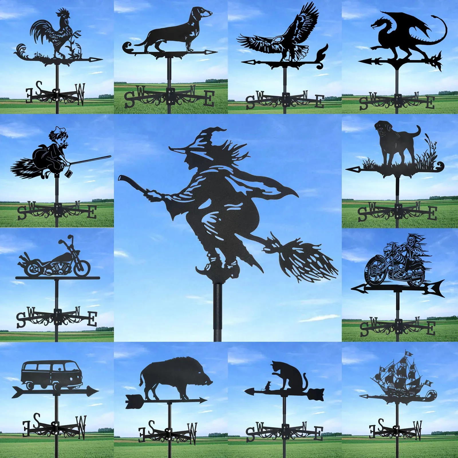 Iron Weathervane Silhouette Art Black Metal Farm Wind Vane Outdoors Decorations Garden For Roof Yard Building 240409