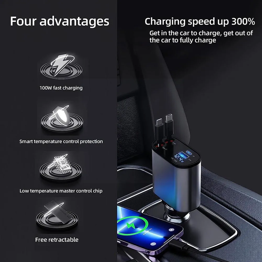 Chargeur de voiture en métal 100W Adaptateur de cigare de voiture à chargement super rapide