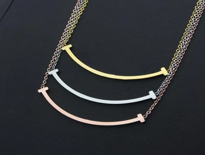 New Arrive Fashion Classic Lady 316L Titanium steel Lettering 18K Plated Gold Necklaces With Double Pendant 3 Color M Size1419801