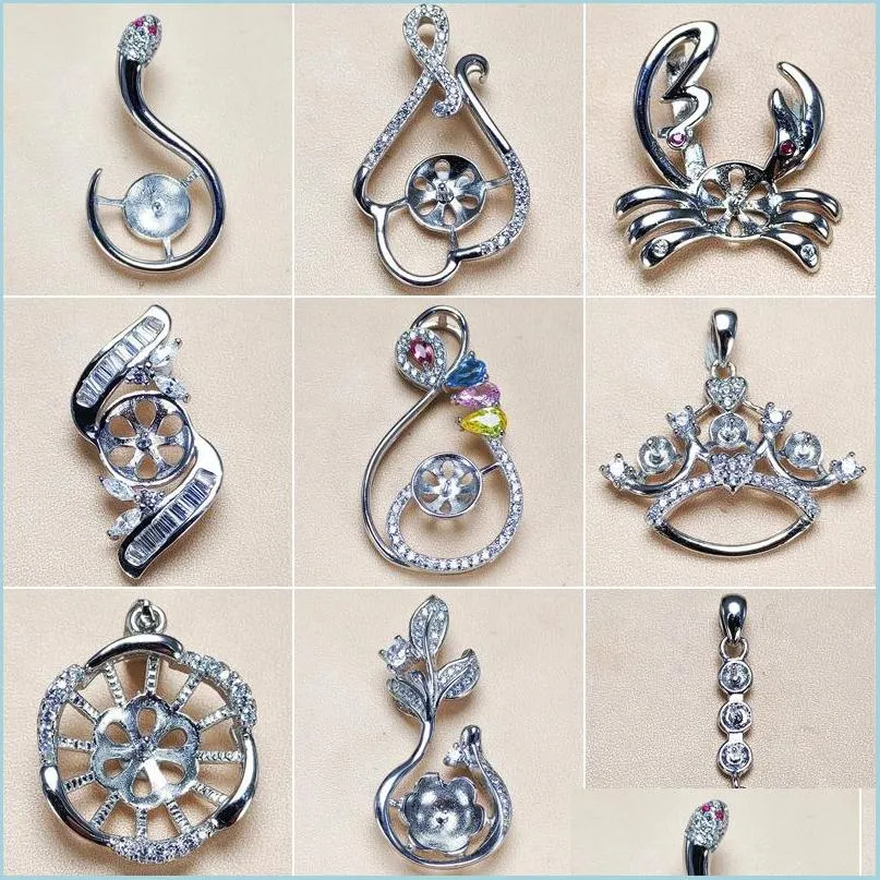 Schmuckeinstellungen 100% S925 Sterling Sier Anhänger Perlenkette 9 Styles Mode für Frauen Mädchen DIY Weihnachtsgeschenk Drop Deli Dhgarden Dhil9