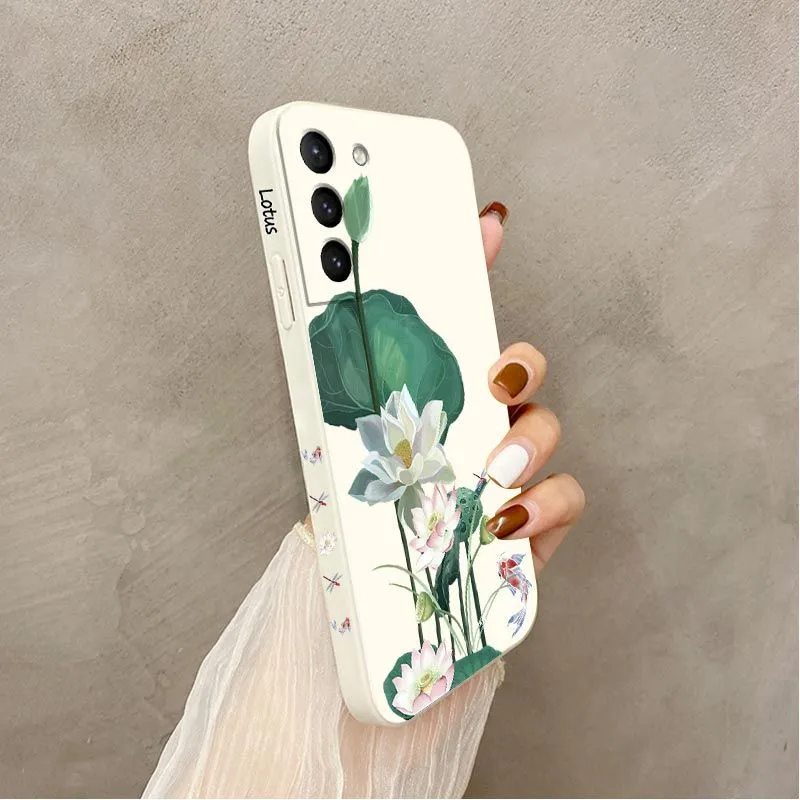 Lotus Pond Scenery Silicone Phone Case pour Samsung Galaxy S23 S22 S21 S10 S9 S8 Plus Note 20 Ultra 10 Plus Couverture