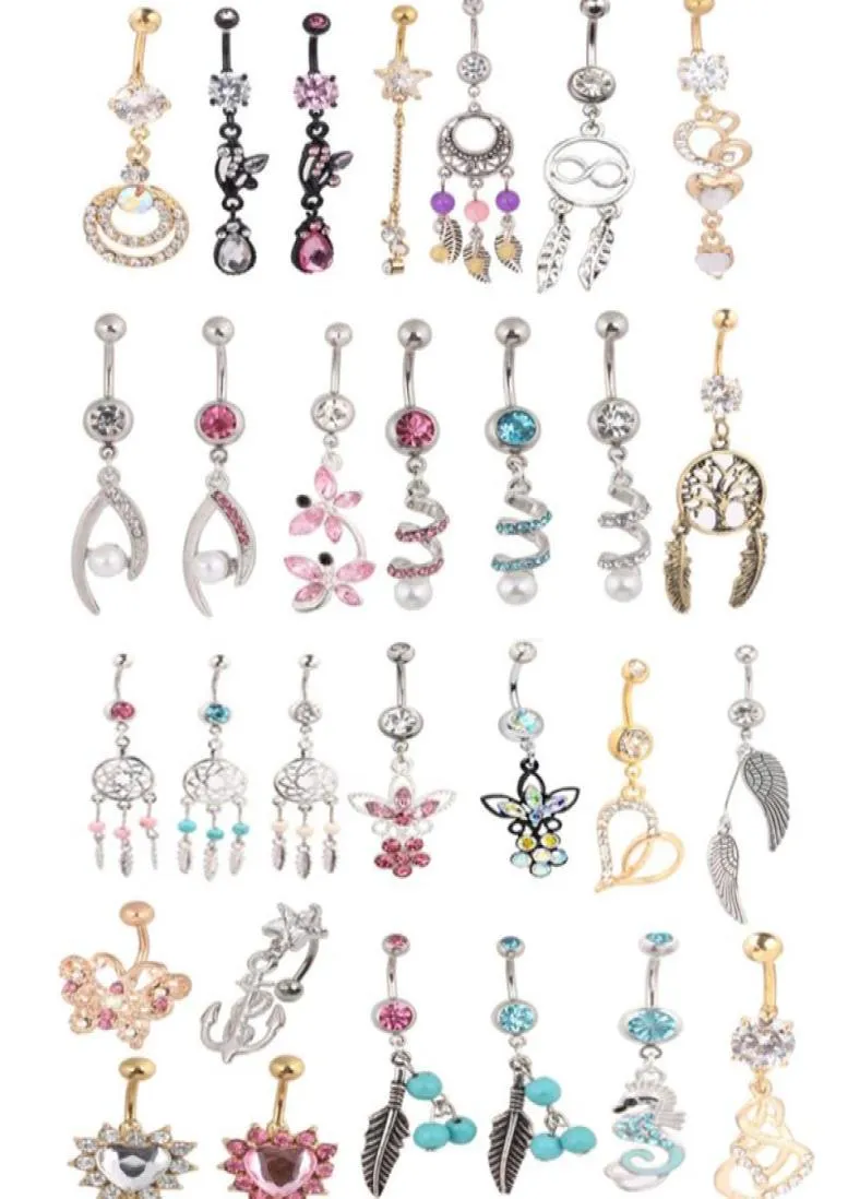 Toplar 20pcs Mix Style Style Belly Düğmesi Yüzük Gövde Piercing Sarkan Göbek Halkası Beach Jewelry54443504