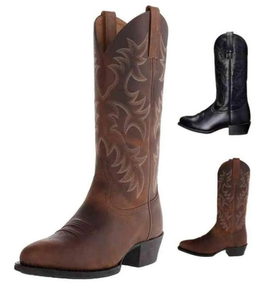 Talle de manches rétro brodées de qualité Men039 et femmes 039 Bottes de cowboy occidentales à tête large 3848 Men85790243387808