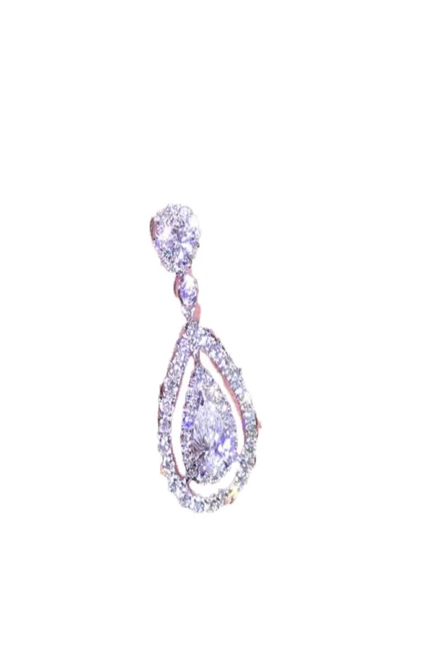 Nya Victoria Sparkling Luxury Jewelry 925 Sterling Silverrose Gold Fill Drop Water White Topaz Pear Cz Diamond Women Pendant Chai7218839
