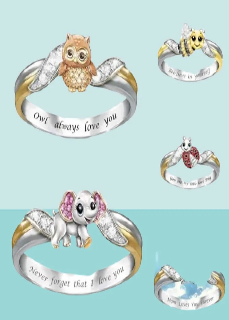 Hibou vous aime toujours anneaux pour les filles dames mignons animaux anneaux licorne abeille éléphant rings 2977835