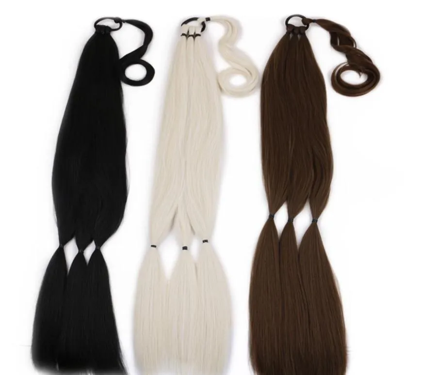 34 pouces 180g Extensions de queue de cheval tressé synthétique longue queue de poney à cheveux noir avec cravate pour les femmes Fiber à haute température7590959