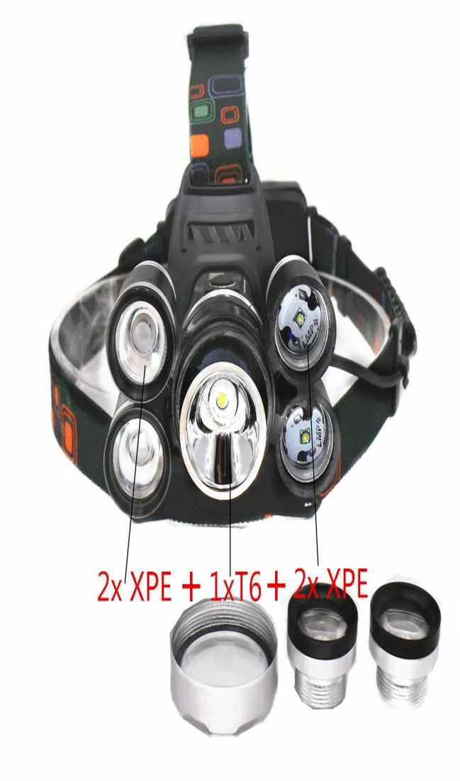 Recarregável 18000lm 5 LED Zoomable Farol Zoom Zoom Fazeador Lâmpada Lâmpada de pesca Bike Light Car Charger2641470