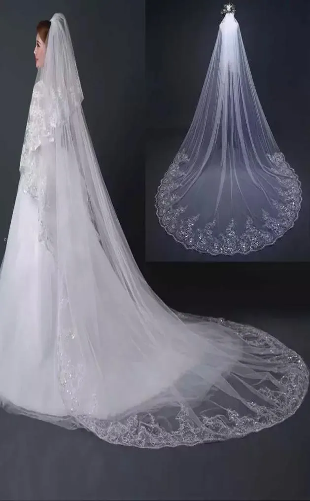 345 mètres blancs ivory Cathedral Wedding Veils Long Lace Edge Bridal Veil with peig accessoires de mariage Bride Veu Wedding Veil6510606