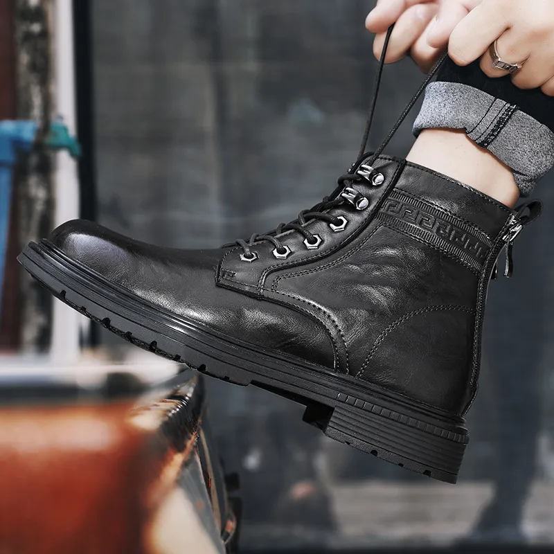 Tactical Boots Leather Shoes For Mens Winter Dress Boots Black